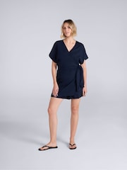 Asul - Animal Linen Wrap Playsuit - Larawan 3 ng 4