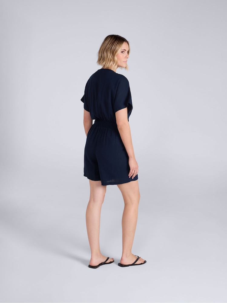 Asul - Animal Linen Wrap Playsuit - Larawan 4 ng 4
