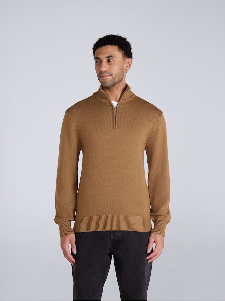Animal Brown Ribbed Quarter Zip Jumper - Image 1 of 9