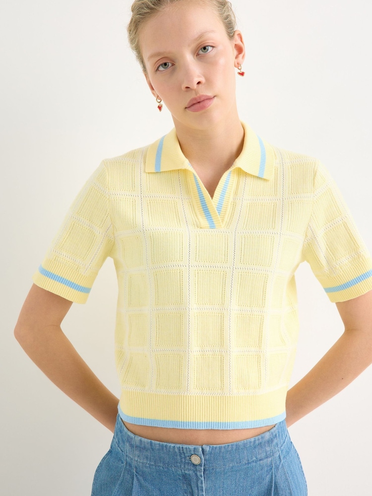 Oliver Bonas Yellow Butter  Collared Knitted Top - Image 1 of 7