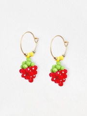 Oliver Bonas Red Suzy Strawberry Charm Drop Hoop Earrings - Image 1 of 4