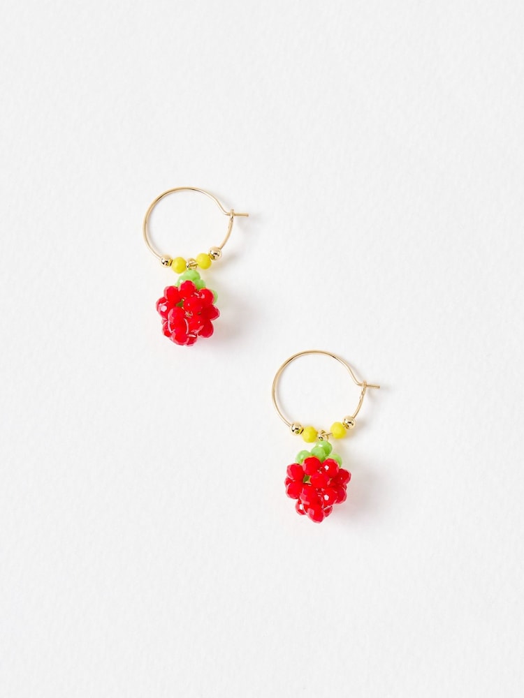 Oliver Bonas Red Suzy Strawberry Charm Drop Hoop Earrings - Image 2 of 4