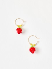 Oliver Bonas Red Suzy Strawberry Charm Drop Hoop Earrings - Image 3 of 4