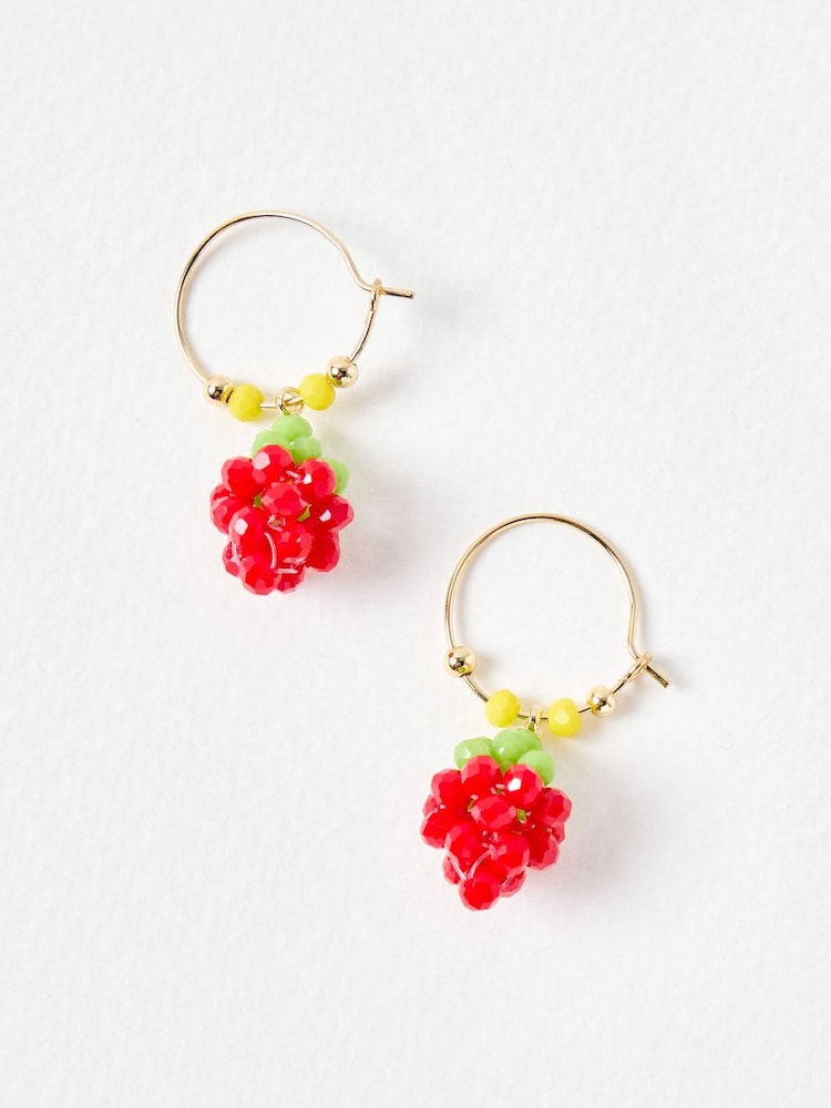 Oliver Bonas Red Suzy Strawberry Charm Drop Hoop Earrings - Image 4 of 4