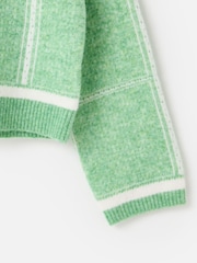 Oliver Bonas Green Checked Strawberry Embroidered Knitted Cardigan - Image 5 of 6