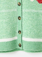 Oliver Bonas Green Checked Strawberry Embroidered Knitted Cardigan - Image 6 of 6