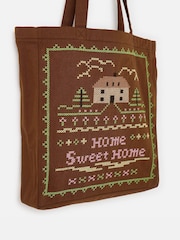 Oliver Bonas Brown Home Sweet Home Tote Shopper Bag - Image 1 of 7