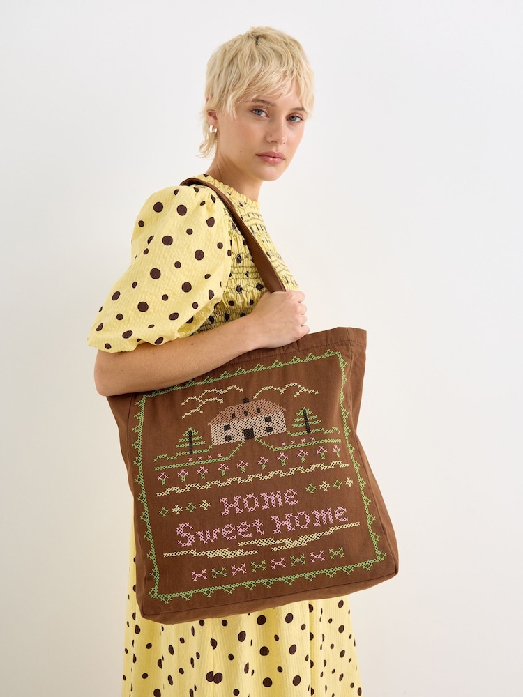 Oliver Bonas Brown Home Sweet Home Tote Shopper Bag - Image 7 of 7 Oliver Bonas Brown Home Sweet Home Tote Shopper Bag - Image 7 of 7