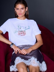 Ecru Christmas Beaded Ski Graphic Short Sleeve T-Shirt - Image 1 of 4