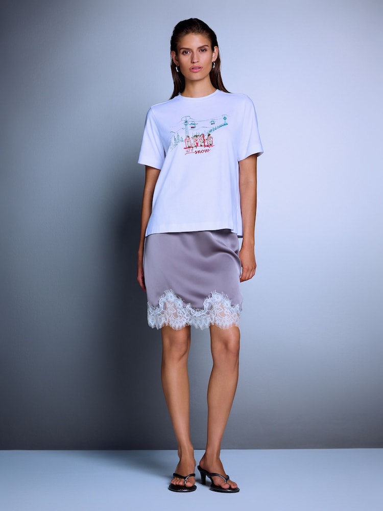 Ecru Christmas Beaded Ski Graphic Short Sleeve T-Shirt - Image 2 of 4