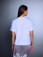 Ecru Christmas Beaded Ski Graphic Short Sleeve T-Shirt - Image 3 of 4