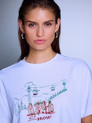 Ecru Christmas Beaded Ski Graphic Short Sleeve T-Shirt - Image 4 of 4