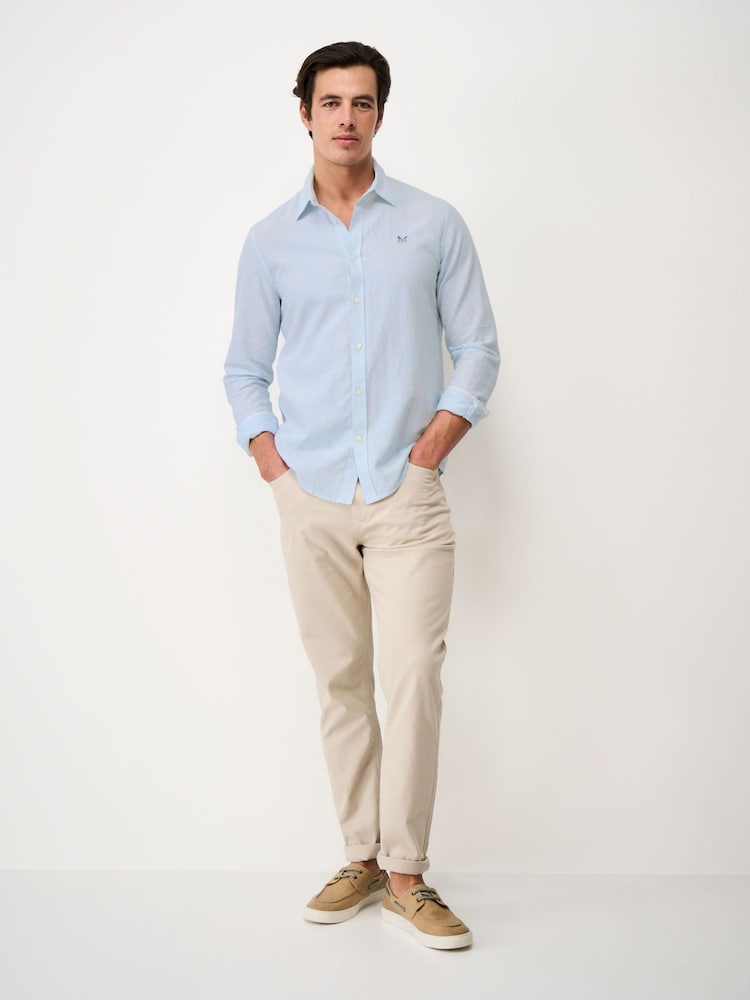 Crew Clothing Company Blue Micro Stripe Long Sleeve Linen Shirt - Image 1 of 5