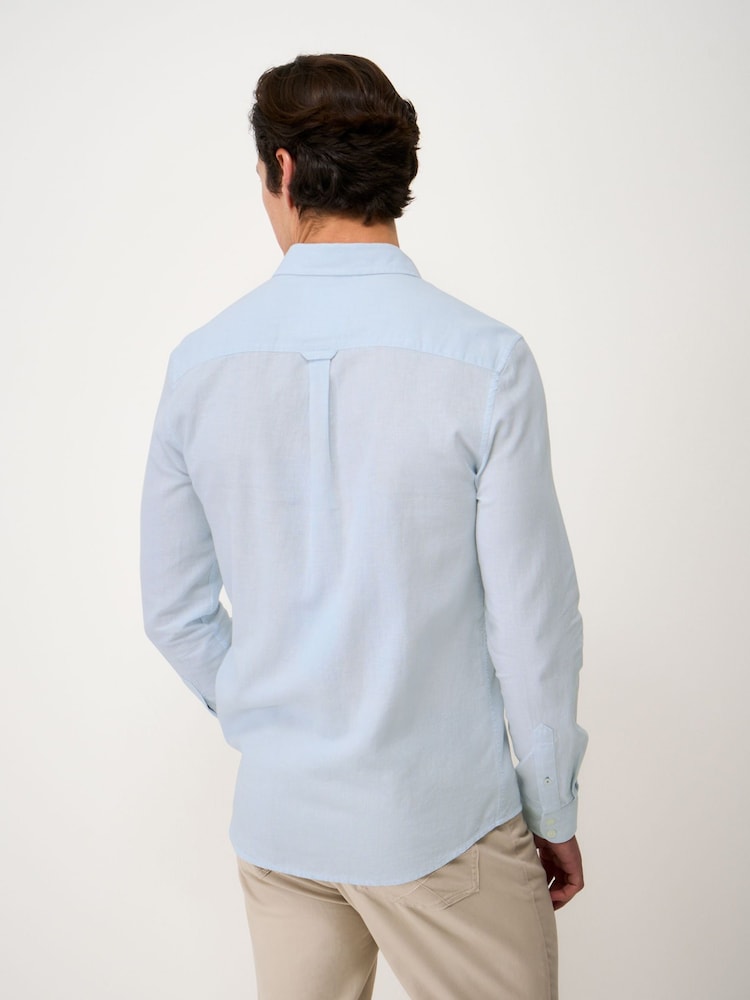 Crew Clothing Company Blue Micro Stripe Long Sleeve Linen Shirt - Image 2 of 5