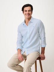 Crew Clothing Company Blue Micro Stripe Long Sleeve Linen Shirt - Image 3 of 5