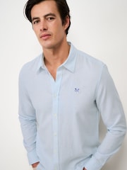 Crew Clothing Company Blue Micro Stripe Long Sleeve Linen Shirt - Image 4 of 5