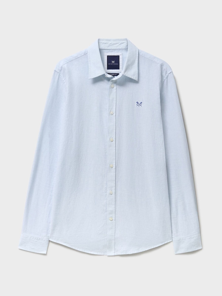 Crew Clothing Company Blue Micro Stripe Long Sleeve Linen Shirt - Image 5 of 5