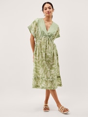 Monsoon Green Lillie V-Neck Leaf Print Midi Dress - Image 1 of 5