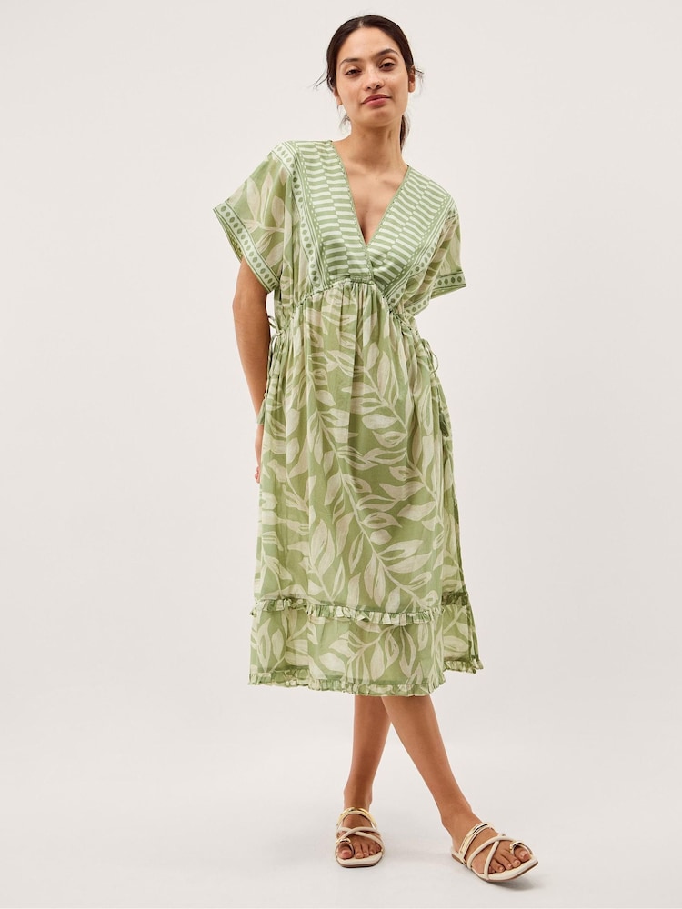 Monsoon Green Lillie V-Neck Leaf Print Midi Dress - Image 1 of 5 Monsoon Green Lillie V-Neck Leaf Print Midi Dress - Image 1 of 5