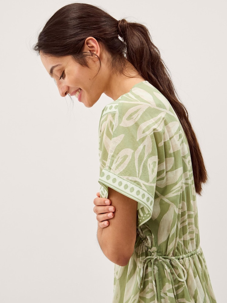 Monsoon Green Lillie V-Neck Leaf Print Midi Dress - Image 2 of 5 Monsoon Green Lillie V-Neck Leaf Print Midi Dress - Image 2 of 5