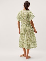Monsoon Green Lillie V-Neck Leaf Print Midi Dress - Image 3 of 5