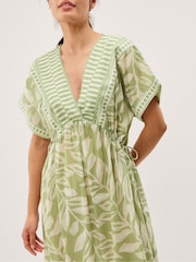 Monsoon Green Lillie V-Neck Leaf Print Midi Dress - Image 4 of 5