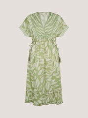 Monsoon Green Lillie V-Neck Leaf Print Midi Dress - Image 5 of 5