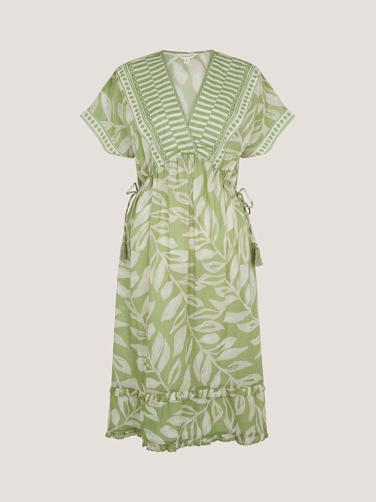 Monsoon Green Lillie V-Neck Leaf Print Midi Dress - Image 5 of 5 Monsoon Green Lillie V-Neck Leaf Print Midi Dress - Image 5 of 5