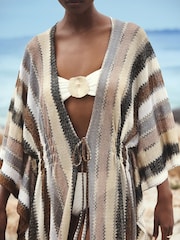 Gold/Brown Knitted Kaftan Cover-Up - Image 4 of 7
