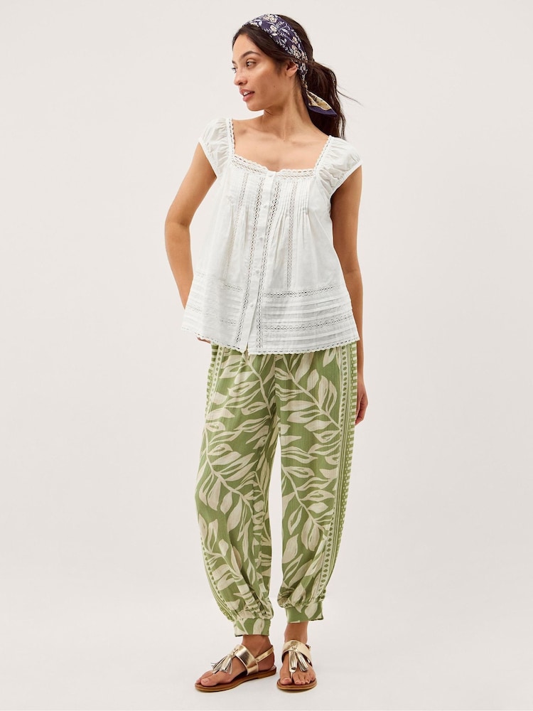 Cream - Monsoon Olivia Lace Trim Top - Imaginea 1 din 5