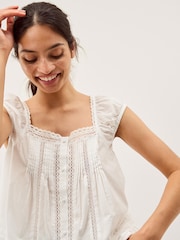 Cream - Monsoon Olivia Lace Trim Top - Imaginea 2 din 5