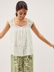 Cream - Monsoon Olivia Lace Trim Top - Imaginea 4 din 5