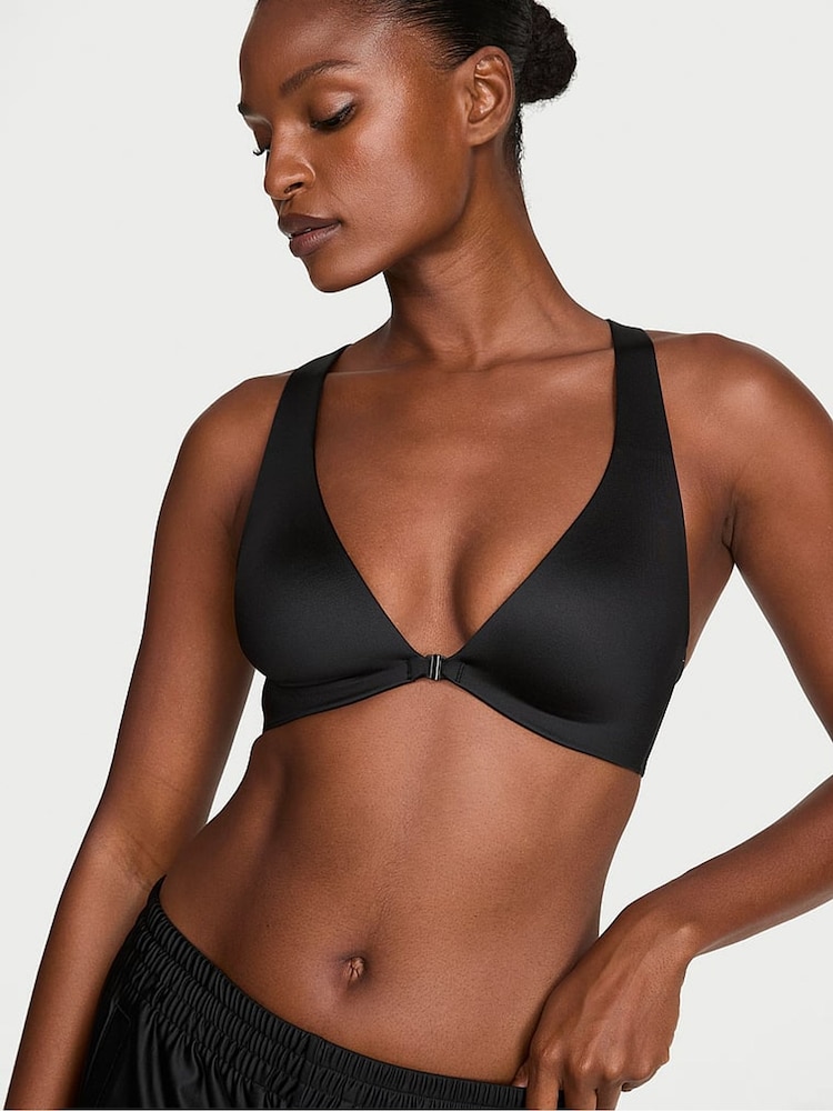 Victoria's Secret Black GlossyTech™ Plunge Front Close Low Impact Sports Bra - Image 1 of 2
