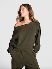 Victoria's Secret Pink Olive Green Off The Shoulder Waffle Sweatshirt - Image 2 of 3