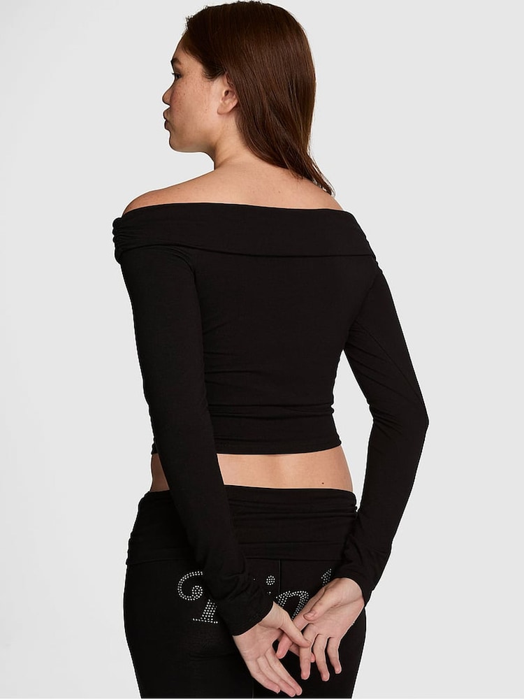 Victoria's Secret Pink Black Off The Shoulder Long Sleeve Top - Image 3 of 3