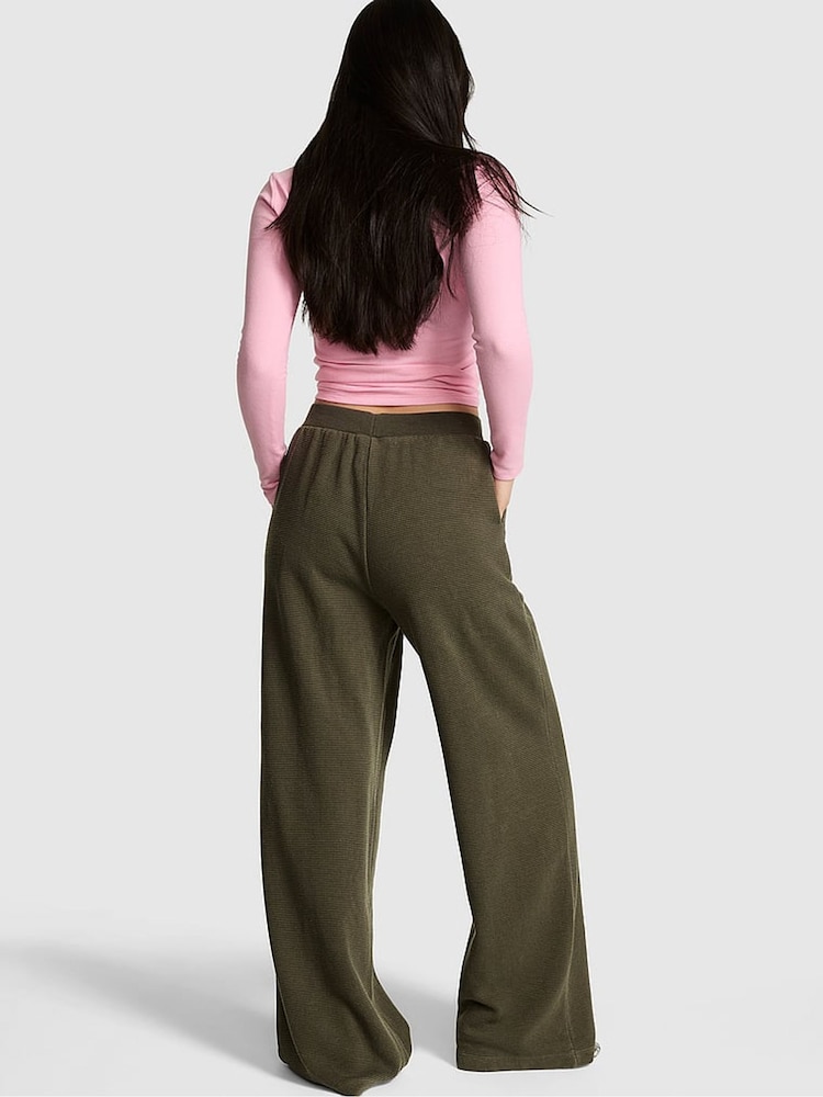 Victoria's Secret Pink Olive Green Wide Leg Oversized Waffle Joggers - Image 2 of 2 Victoria's Secret Pink Olive Green Wide Leg Oversized Waffle Joggers - Image 2 of 2