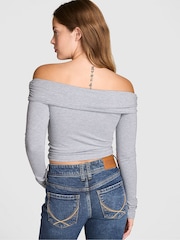 Victoria's Secret Pink Medium Heather Grey Off The Shoulder Long Sleeve Top - Image 2 of 2