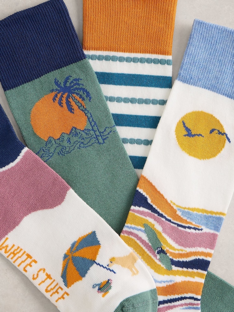 White Stuff Blue 4PK Holiday Ankle Socks - Image 2 of 4 White Stuff Blue 4PK Holiday Ankle Socks - Image 2 of 4