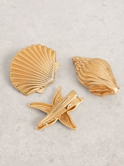 White Stuff Gold Seashell Hair Clips 3 Pack - Image 1 of 2