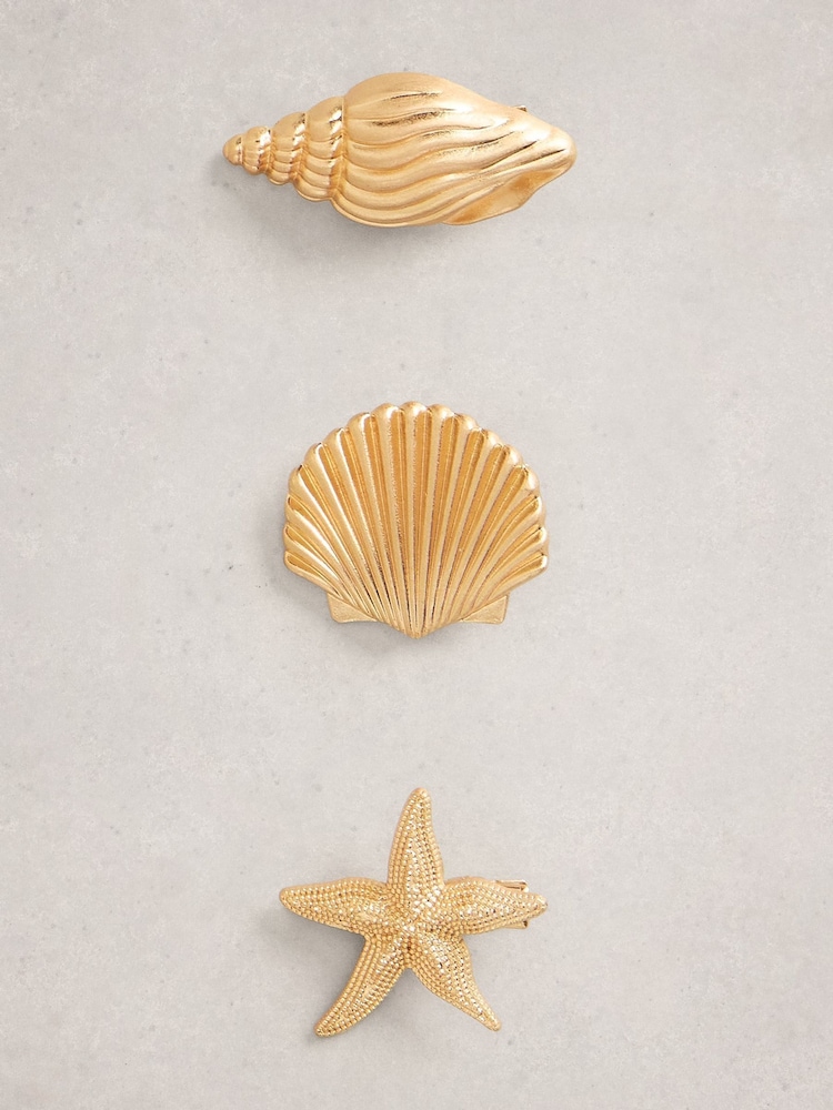 White Stuff Gold Seashell Hair Clips 3 Pack - Image 2 of 2