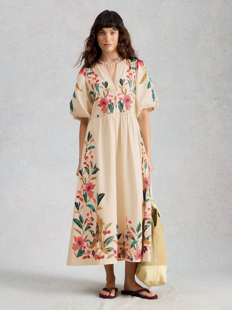 White Stuff White Maeve Embroidered Midi Dress - Image 1 of 6