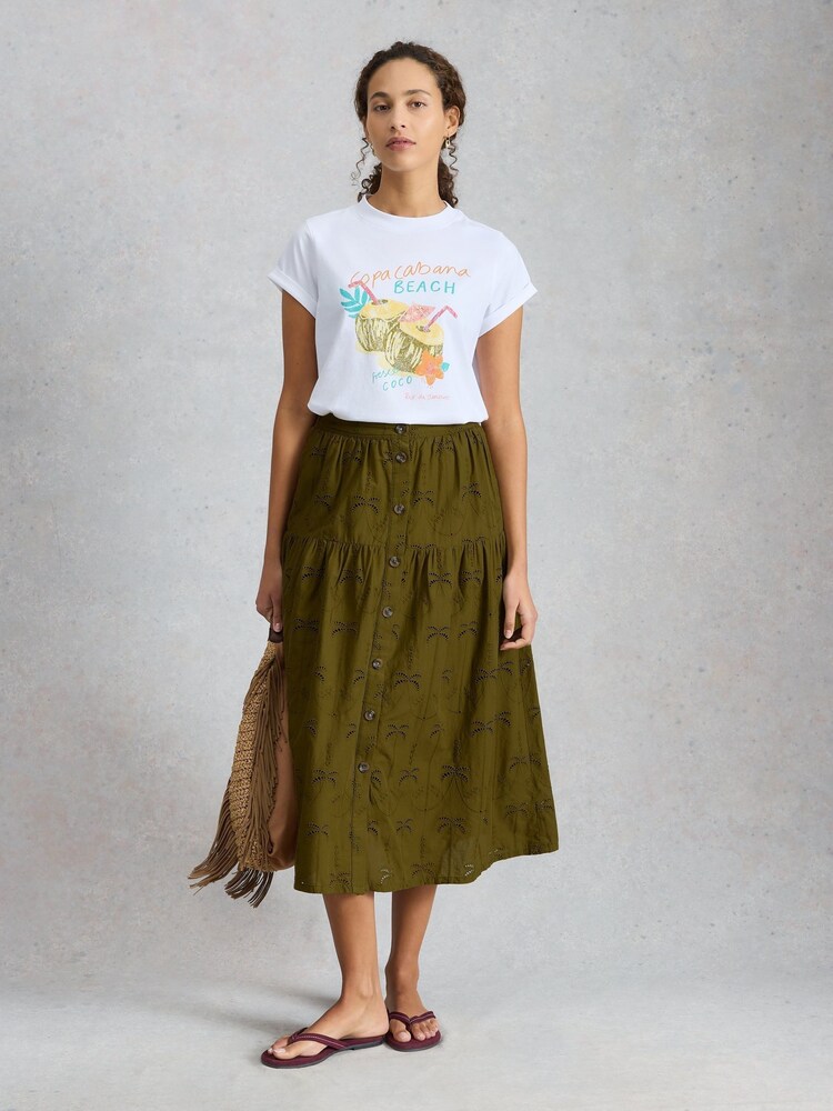 White Stuff Green Ruben Broderie Midi Skirt - Image 2 of 6
