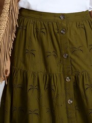 White Stuff Green Ruben Broderie Midi Skirt - Image 4 of 6