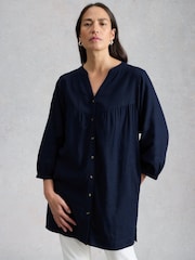 White Stuff Blue Raquel Linen Blend Tunic - Image 3 of 6