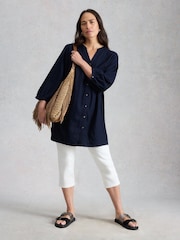 White Stuff Blue Raquel Linen Blend Tunic - Image 4 of 6