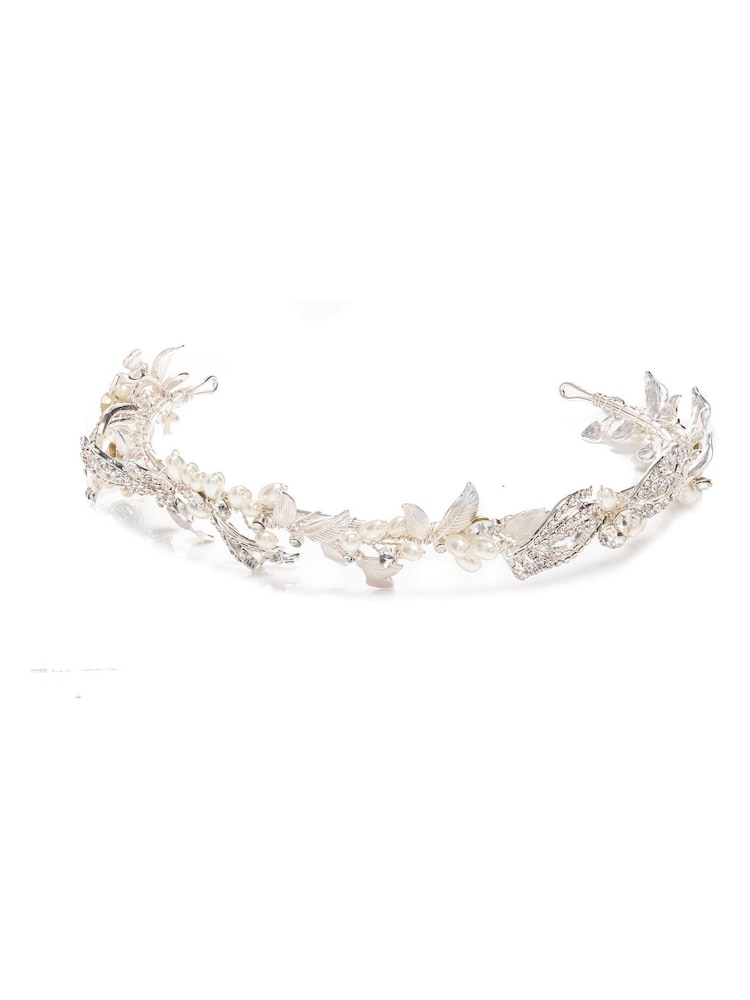 Jon Richard Silver Delilah Plated Pave Feather And Pearl Tiara Gift Pouch - Image 1 of 2