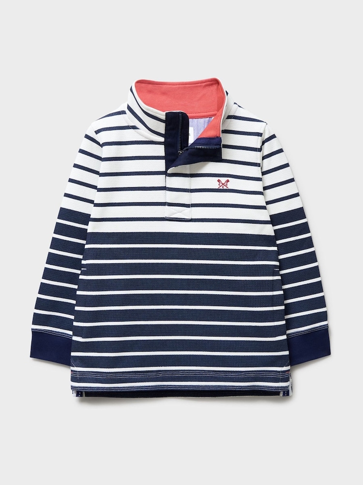 Crew Clothing Company Blue Cotton Piqué Padstow Sweat Top - Image 1 of 3 Crew Clothing Company Blue Cotton Piqué Padstow Sweat Top - Image 1 of 3