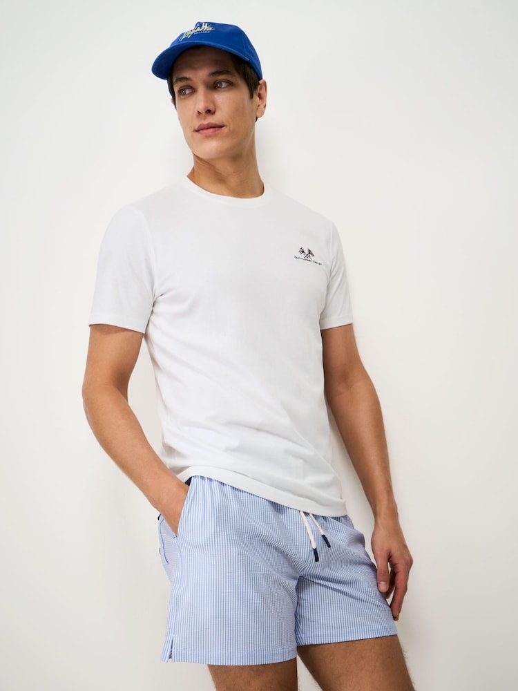 Crew Clothing Blue Oxford Stripe Seersucker Swim Shorts - Image 1 of 5