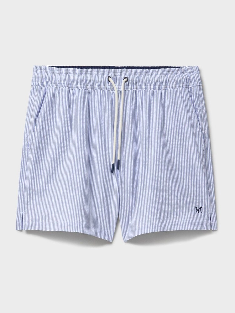 Crew Clothing Blue Oxford Stripe Seersucker Swim Shorts - Image 5 of 5