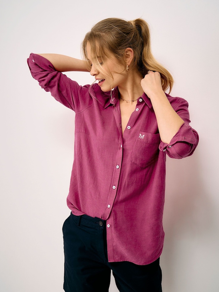 Crew Clothing Pink Relaxed Fit Linen Blend Shirt - Image 1 of 5 Crew Clothing Pink Relaxed Fit Linen Blend Shirt - Image 1 of 5